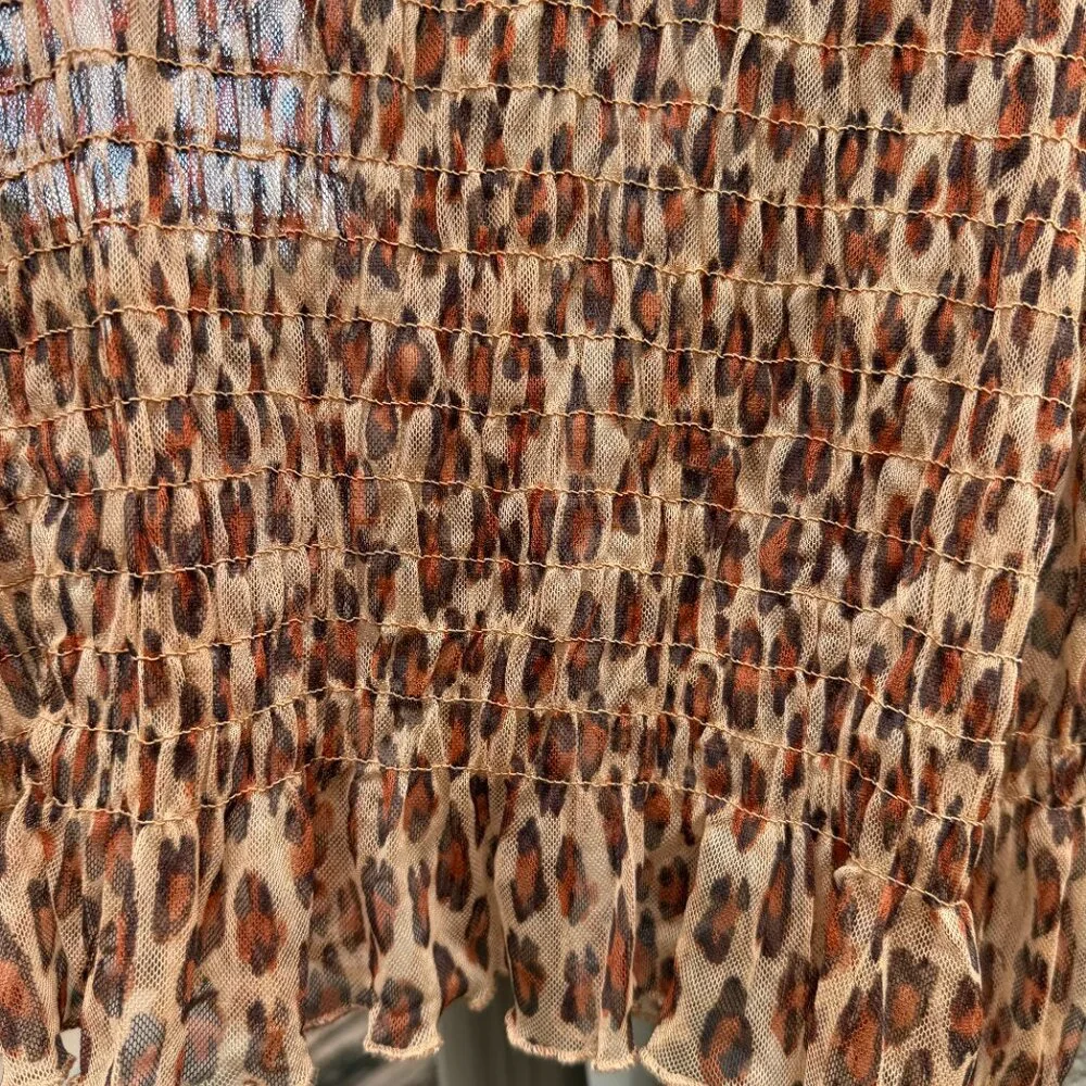 NWOT Free People Hello There Sheer Mesh Leopard Mock Neck